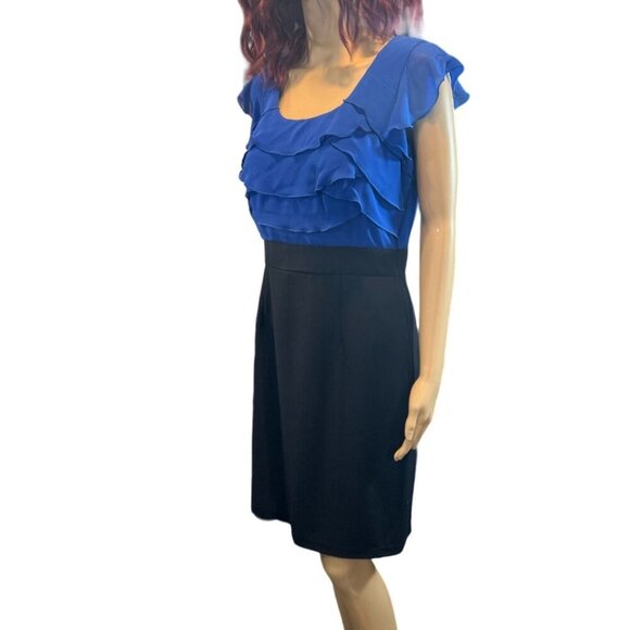 (5 for $25) Maurices Cobalt/Black Colorblock Ruffled Sheath Dress - 7/8 - Picture 1 of 5